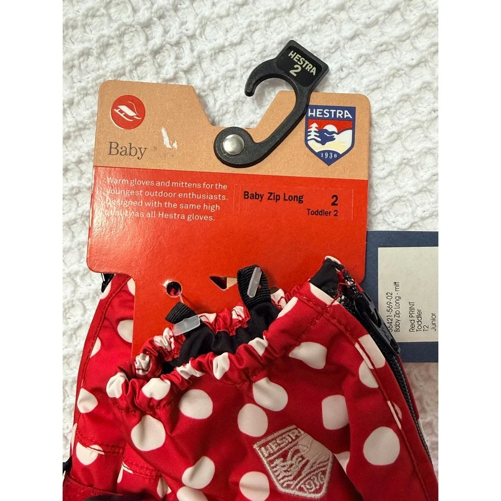 Hestra Baby Zip Long Mittens Red‎ Polka Dot Toddler Size 2 36421-569-02